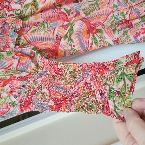 FARM Rio Smocked Top Midi Dress in Pink Macaw Flight - Picture 5 of 16